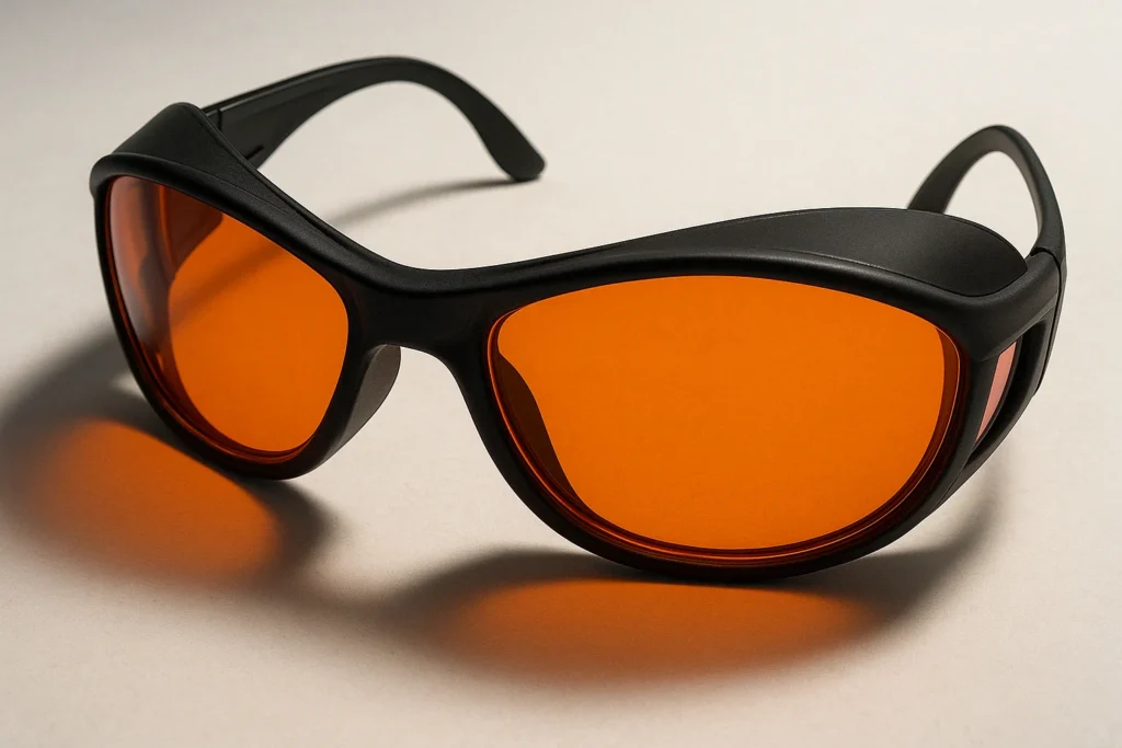 Amber lens prescription protection glasses