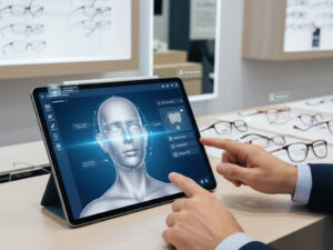 Interactive eyewear fitting technology demonstration.